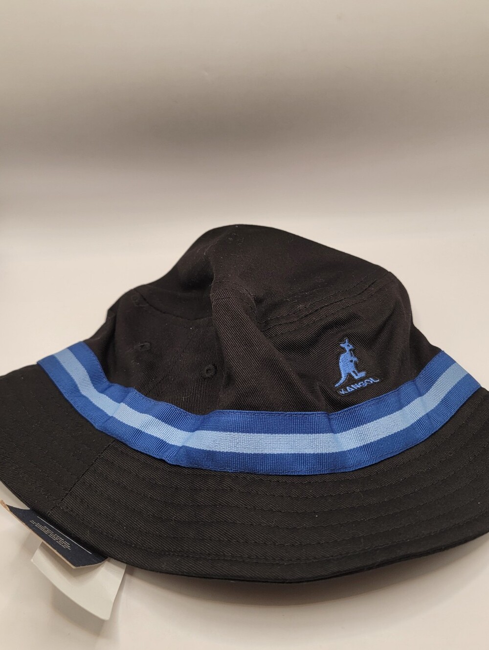 Kangol Black Bucket Hat with Dual Blue Stripe